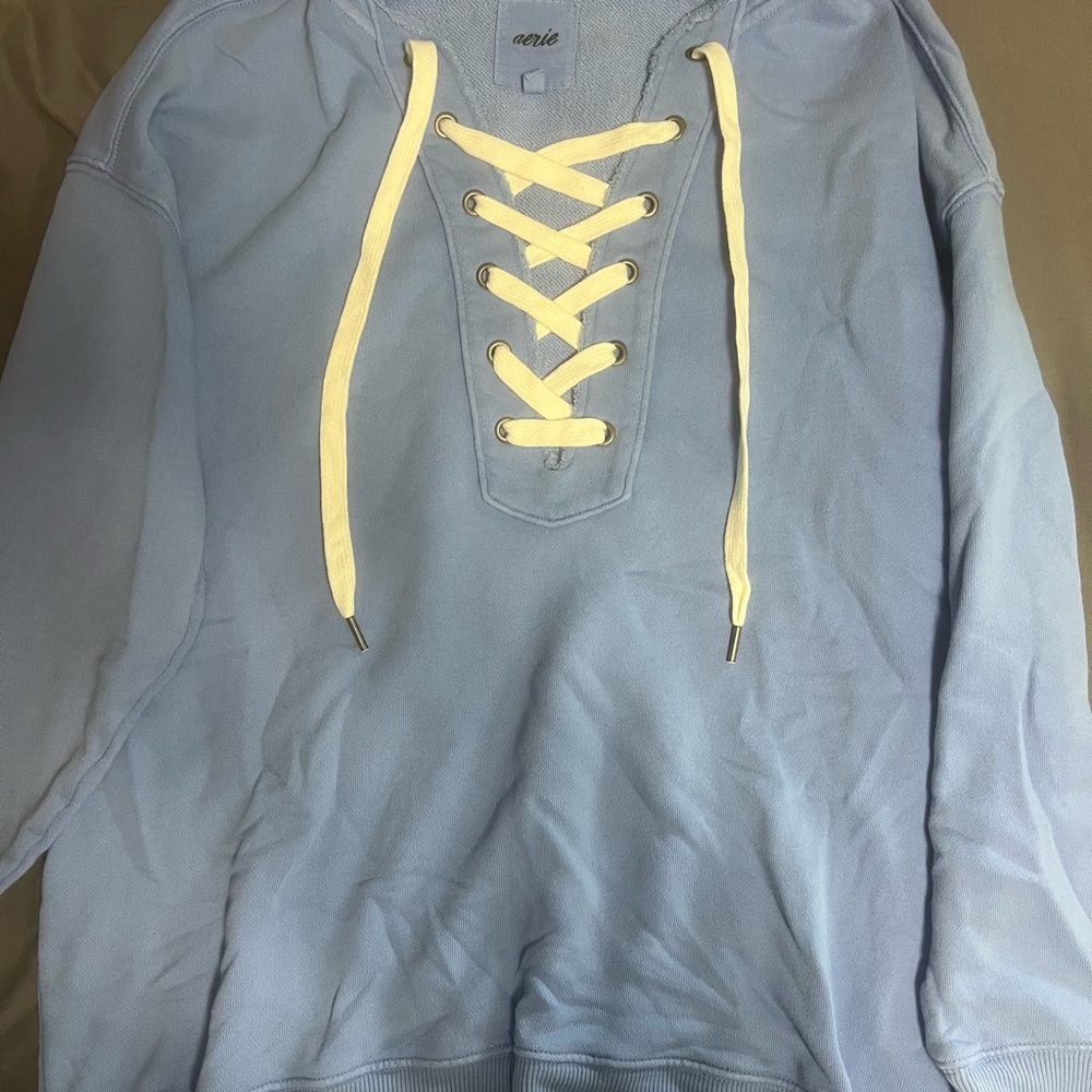 Aerie Light Blue Lace-Up Sweater